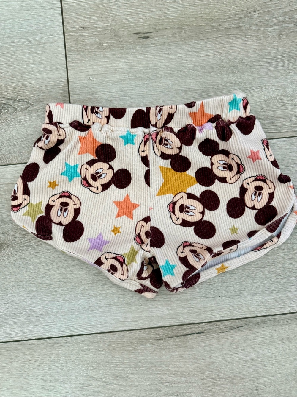 WILD RICH KIDS Mickey Mouse Cream ribbed Kids bubble Shorts with Colorful Stars